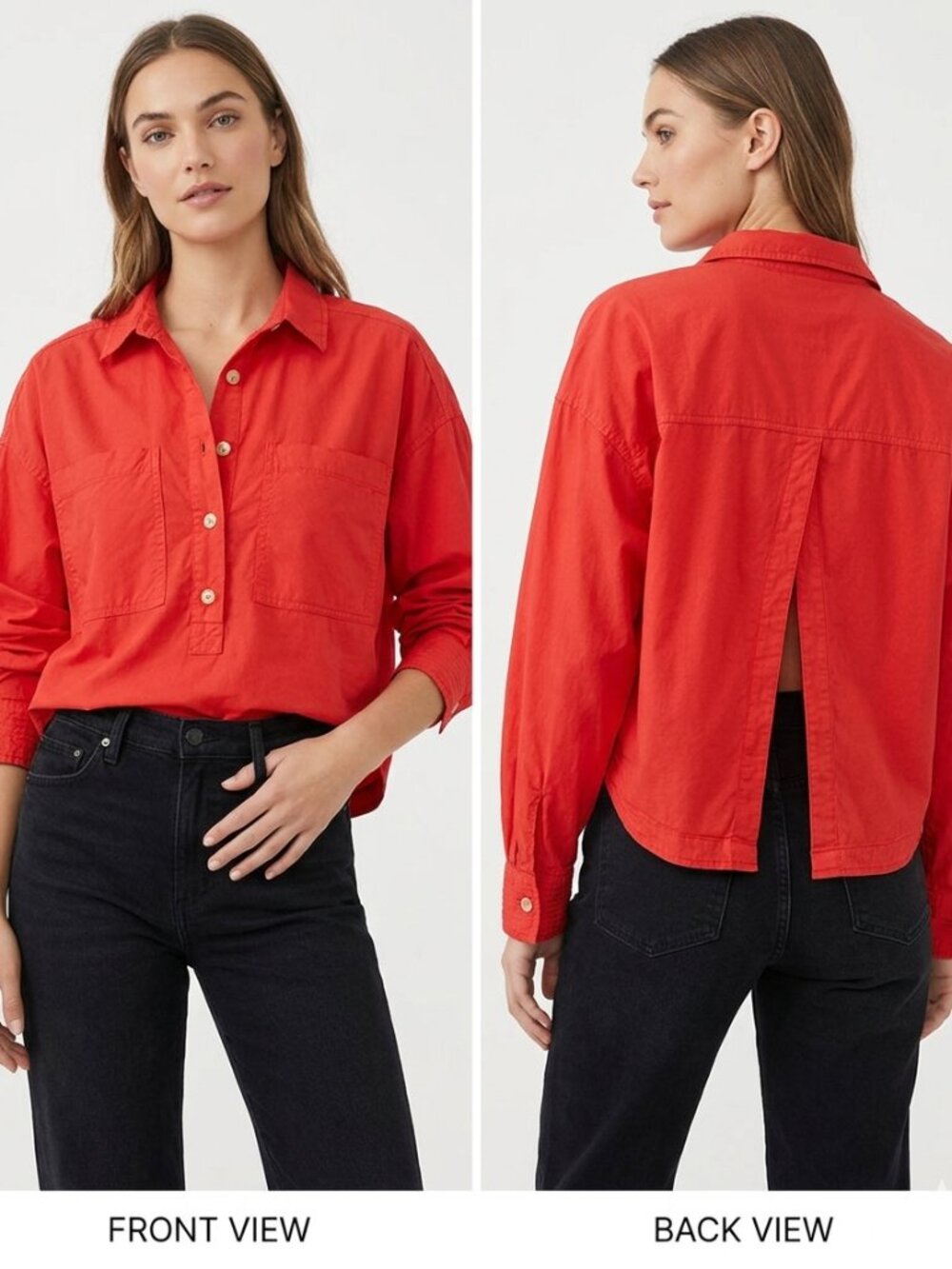 Pilcro Red Open Back Poplin Shirt Size L Excellent Used Condition